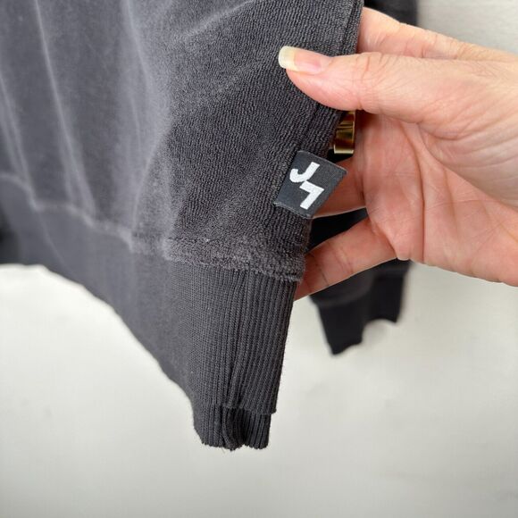 Joy Lab Dark Gray Long Sleeve Crop Terrycloth Sweater Faux Wrap Open V-Back SM - Picture 6 of 16